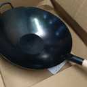 Large Flat Bottom 16-inch Traditional Carbon Steel Wok Pan - Authentic Hand Hammered Woks and Stir Fry Pans - Pow Wok with no chemical coating