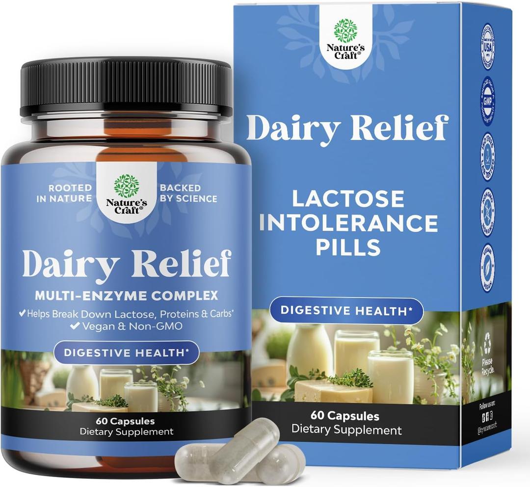 Lactose Intolerance Pills 60 Days Supply - Fast Acting Dairy Digestive Enzymes - Dairy Relief Pills for Digestion, Bloating, Gas and Carb Protein - Digestion Supplement for Lactose Intolerance Relief