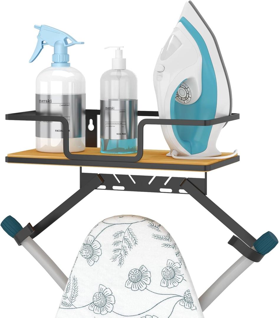 efluky Ironing Board Hanger with Removable Hooks, Ironing Board Holder Wall Mount for T/Y Type, 12.59" L x 5.9" W x 2.36" H, Black