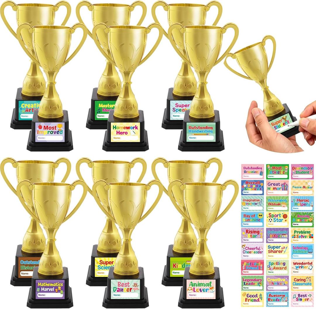2 x Ceiba Tree 12 Pcs Mini Trophies End of School Year Awards for Students Preschool Kindergarten Graduation 5.5 Inch Plastic with 40Pcs Certificates Stickers Rewards Prizes Teacher Supplies