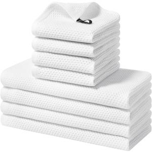 Homaxy 100% Cotton Kitchen Towels and Dishcloths Set, 12 x 12 Inches and 13 x 28 Inches, Set of 8 Bulk Kitchen Towels Set, Ultra Soft Absorbent Dish Cloths for Washing Dishes, White