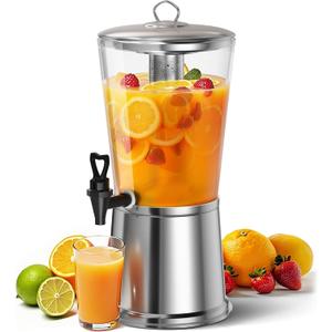 WantJoin Beverage Dispenser With Stand, Drink Dispenser for Party, Stainless Steel Water Dispenser with Ice Core, Spigot, Drink Jar Jug For Home Parties Lemonade, Clear Acrylic, 2-GALLONS 8 Liters