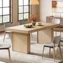 63" Farmhouse Dining Table for 6, Modern Kitchen Table with Double Pedestals - 63" W x 31.5" D x 29.5" H - Light Brown