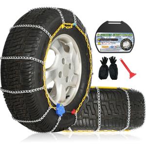 Auto Fixing Snow Chains, 2 x 12 mm, 30s Quick Installation of Tire Chains with Automatic Tensioner, Universal Emergency Tire Traction Chain for Cars, Pickups, and SUVs (HLN 100)