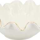 8 Inch Small Lotus Ceramic Decorative Bowl, about15 oz Capacity, Modern Ruffle Lotus Leaf with Gold TrimDesign,Decorative Centerpiece for Entryway Tables, Coffee Tables,Kitchen Counters