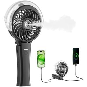 HandFan 4000mAh Portable Misting Fan, 50ml Water Tank, Rechargeable Handheld Personal Mister Fan, Spray Water Mist, Foldable Electric Cooling Ice Fans for Beach, Travel, Outdoors(Black)
