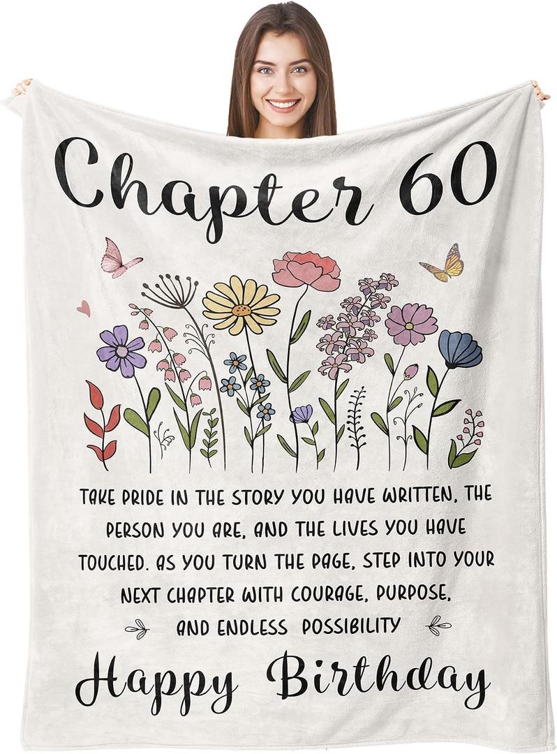 60th Birthday Gifts for Women, Chapter 60 Birthday Blanket, 60 Year Old Bday Gifts for Women, 1966 Birthday Decorations, Turning 60 Throw Blankets for Friend, Mom - 50'' x 60''