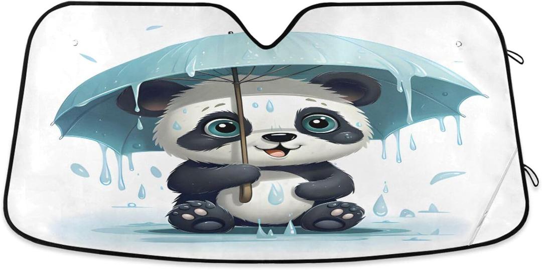 Car Windshield Sun Shade Funny Cute Panda Bear Holding Umbrella Foldable Car Front Windshield Sunshade Blocks UV Rays Sun Visor Sun Heat Protection for Car Truck SUV to Keep Your Vehicle Cool,Small