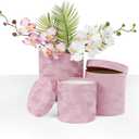 UNIKPACKAGING Premium Quality Round Velvet Flower Box, Gift Boxes for Luxury Flower and Gift Arrangements, Set of 3 pcs (Pink)