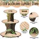 Zopeal Woodland Cupcake Stand Wooden Cupcake Stand Decoration Western Cake Holder Green Leaf Camping Cake Holder for Woodland Theme Wedding Baby Shower Forest Safari Birthday Party Supplies Decoration