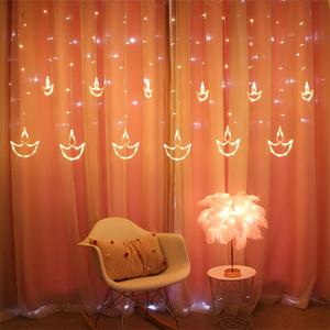 Diwali Diya Curtain Lights  12 Warm White LED Diyas Happy Diwali Decoration, USB & Battery Powered Indian Festival String Lights for Indoor Outdoor Wall, Window, Balcony Decorations
