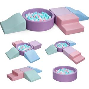 Hoohtoot Foam Climbing Blocks for Toddler: with 4-Piece PU Leather Climbing Toys and a Ball Pit - Foam Ball Pit for Toddlers - Climbing Toys Indoor for Kids Crawling (Purple Climbing Blocks)