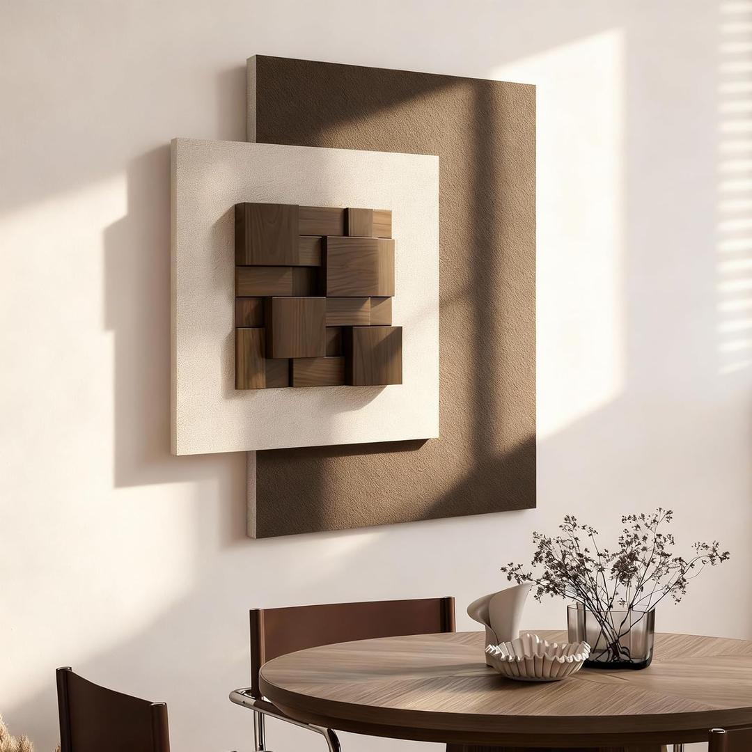 Vaskuro Extra Large 3D Wood Textured Neutral Art, Modern Minimalist Abstract Artwork for Living Dining Room, Handmade, Sandstone Layered, Organic home Office Brown Beige Cozy Wall Decor, 29x31.5in