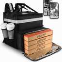 Bodaon Food Delivery Backpack with 2 Base Plates, Expandable Dual-Layer Insulated Pizza Delivery Bag with Cup Holders, Waterproof Lining and Reflective Strip for Bike Couriers, DoorDash Uber Eats