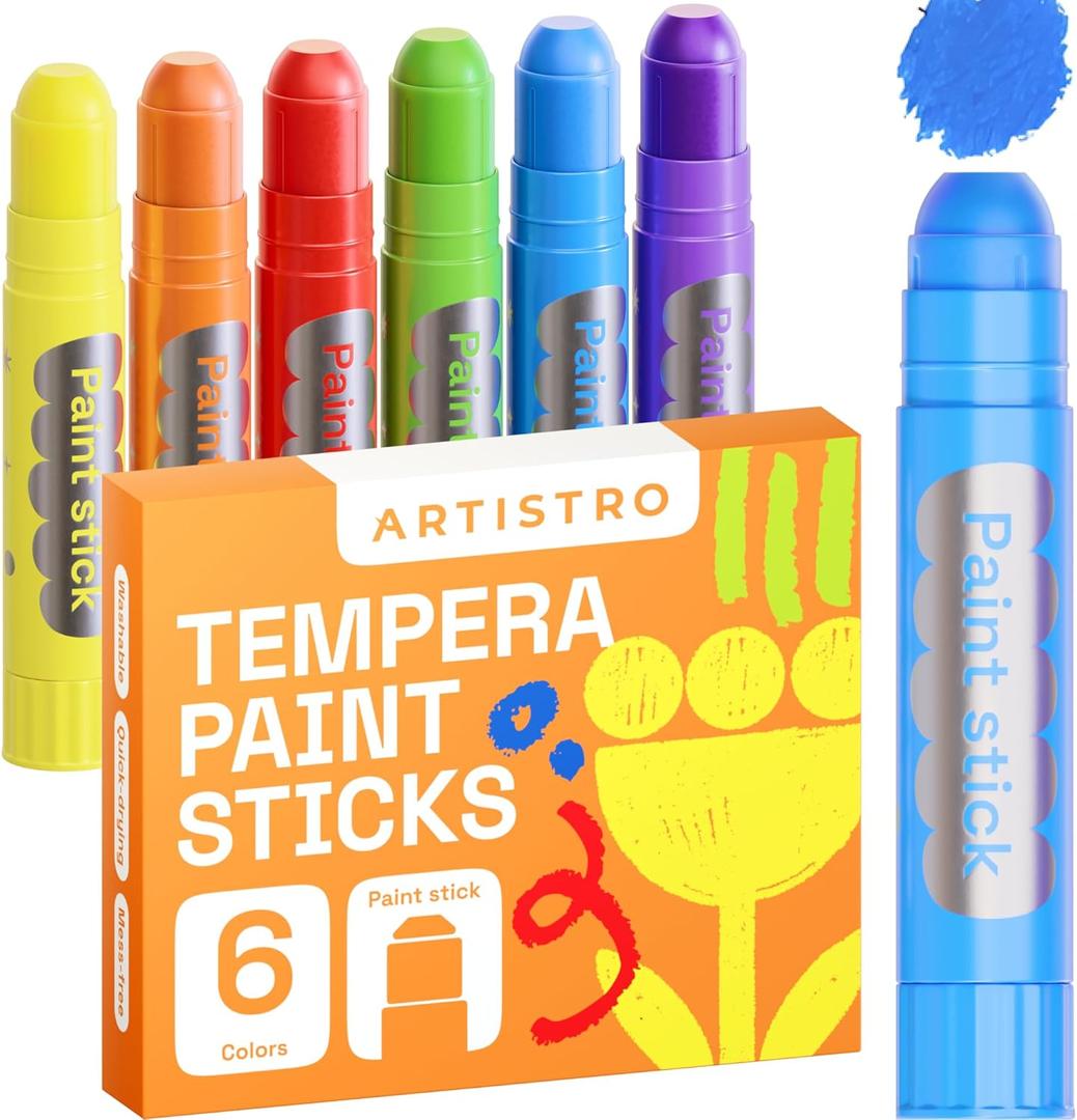 ARTISTRO 100% Washable Tempera Paint Sticks for Kids - 6 Non-toxic Paint Markers for Kids - Color Sticks with Twist Design, 6 Colors
