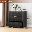 Furnulem 26" Fluted Black Night Stand, Wide 3 Drawer Nightstand for Bedroom, 1 pcs