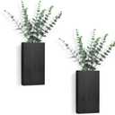 Dahey 2 Pack Wood Wall Planter Vase with Artificial Eucalyptus Farmhouse Wall Hanging Decor Pocket Planter for Indoor Fake Plants Greenery, Living Room Bedroom Kitchen Home Office Decoration, Black (Medium)