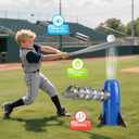 AuntyFey Auto Kids Baseball Pitching Machine, Automatic Baseball Launchers for Kids 6-8, Batting Practice Equipment with 5 Plastic Balls & Bat, Pop Up Tball Trainer, Blue