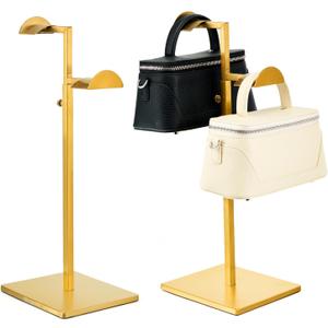 Two Tiers Handbag Display Stands - 2PCS Stainless Steels Purse Stand Holder Adjustable Height Purse Display for Retail Luxury Bag Organizer Home Store Boutique Retail Closet Gold Color