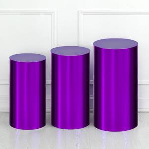 uxcell Set of 3 Purple Cylinder Spandex Stand Covers, Plinth Stand Cover for Party Wedding Birthday Decoration, Only Contains Cylinder Covers (Foil Fabric - Small)