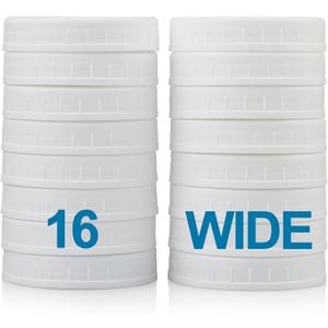AOZITA Wide Mouth Mason Jar Lids [16 Pack] for Ball, Kerr and More - White Plastic Storage Caps for Mason/Canning Jars - Leak-Proof - Dishwasher Safe & Food Grade