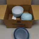 Grow Forward 24-piece Premium Wheat Straw Dinnerware Sets for 8 - Unbreakable Dishwasher & Microwave Safe Plastic Plates and Bowls Sets - Patio, Outdoors, RV, Camping Dishes - Seascape