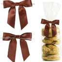 Pre-Tied Brown Bows for Christmas 3.5 Inch Premade Brown Twist Tie Bows for Gift Wrapping Satin Bows for Crafts, Party Favors, Treat Bags,Wedding, Candy Apples, Cake Pops (50 Pack)