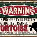 RCXsigns Vintage Tortoise Metal Sign Warning this property is protected bY a highly trained Tortoise Sign Funny Tin Signs 12x8 Inch