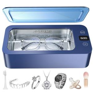 Ultrasonic Jewelry Cleaner, 50khz Professional Ultrasonic Cleaner Machine for Jewelry, Eyeglasses, Watches, Dentures,5 Time Modes,316 Stainless Steel Tank,500ml Capacity (Blue)
