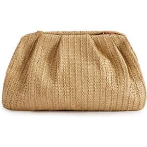 Huralona Women Straw Woven Clutch Purse Pleated Handbag for Summer Beach Vacation Straw Shoulder Crossbody Bag