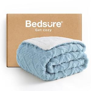 Bedsure Sherpa Fleece Throw Blanket for Couch - Fuzzy Soft Cozy Cable Throw for Women, Thick Warm Blanket for Winter, Blue, 80x120 Inches
