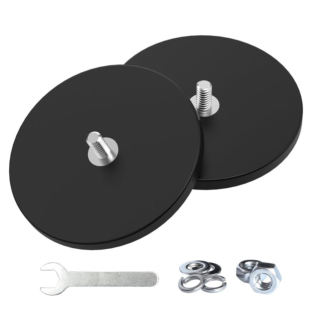 Magnetpro 2 Pieces Strong Rubber Coated Mounting Magnets Anti-Scratch & Anti Corrosion, Over 120 LB Adhesive Power, with 1/4"-20 Stainless Steel Male Thread and Nut for PTZ, Camera