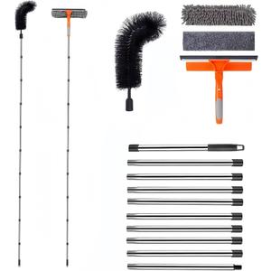 13 FT Gutter Cleaning Tools with 10-Section Extension Pole, Gutter Cleaning Brush, Silicone Squeegee & Window Washer for Gutters, High Windows, Glass & Cars