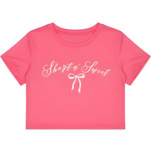 Womens Short N Sweet Crop Top Shirt and Costume Adult Teen Women Tshirts T Tee Y2k Halloween Costumes (Pink, L)