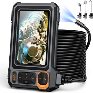 Endoscope Borescope Camera with Light, 4.3" IPS 1920P HD Inspection Camera, 50FT Semi-Rigid Snake Cable, IP67 Waterproof (7.9mm Probe) with 8 Adjustable LEDs for Sewer, Automotive Engine, Pipe, HVAC (50FT Single Lens)