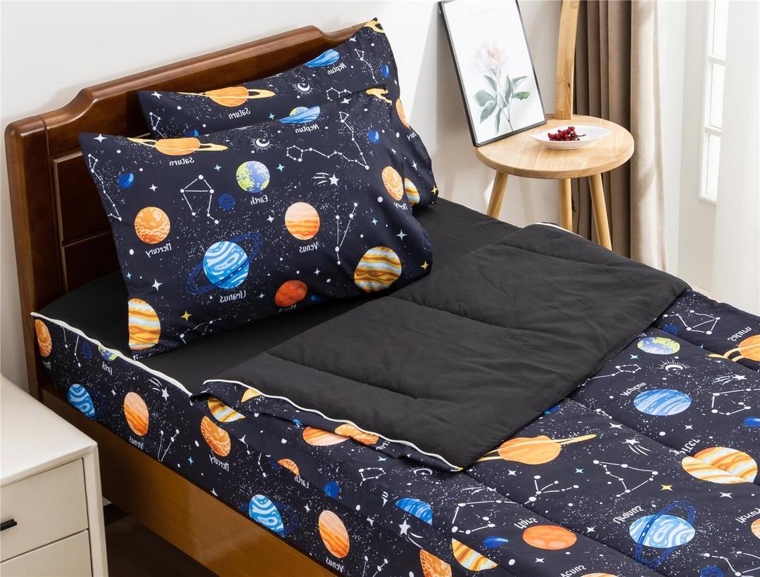 Meeting Story 3pcs Kids Comforter Sets Zipper Bedding Set for Boys,Twin Kid Bedding Set Outer Space Comforter Universe Galaxy Bedding for Kid,All in one Zipper BeddingBlack,Twin