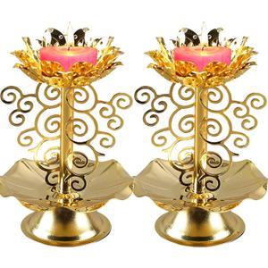 2 Pack Diwali Diyas for Pooja Purpose, Brass Lotus Ghee Lamp Holder Indian Diyas for Diwali Oil Lotus Candle Lamp Buddha for Home