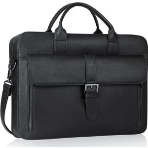 ESTARER Laptop Briefcase 15.6 Inch, Mens Briefcase for Business/Travel, Leather Computer Office Work Bag, Water Resistant Laptop Bag, Black