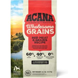 ACANA Wholesome Grains Dry Dog Food, Red Meat and Grains, Gluten Free, Beef, Pork, and Lamb Recipe, 22.5lb (22.5 Pound (Pack of 1))