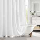 MitoVilla Boho Farmhouse Shower Curtains for Modern Farmhouse Bathroom Decor, White Country Thick Polyester Linen Fabric Shower Curtain, Rustic Tassel Cloth Shower Curtain, 72 x 72, White
