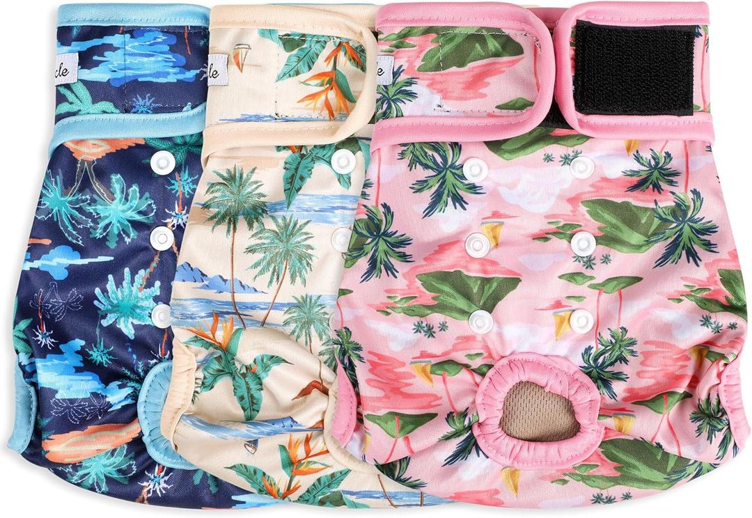 Female Dog Diapers - Premium Reusable Diapers for Doggie in Heat - Highly Absorbent Dog Diapers Female for Pet Incontinence with Adjustable Snaps Island, XL