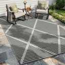 Wonnitar Outdoor Rug 6x9, Waterproof Reversible Plastic Straw Rug for Patio, Foldable Camping Mat with Carry Bag for RV, UV-Resistant Outside Rug for Deck, Balcony, Beach, Black & Grey