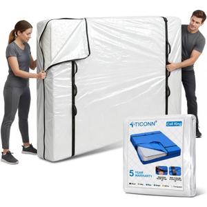TICONN Mattress Bags for Moving, Heavy Duty Cali King Mattress Cover Storage Bag with Full-Around Handle and Adjustable Buckles (Clear, Cali King)