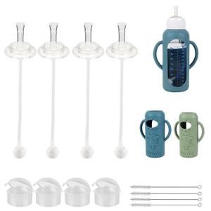 Straw Cup Conversion Kit with Silicone Sleeves for Dr. Brown's Narrow Glass Baby Bottle 4oz, Weighted Straw Replacement Kit with Soft Straw Top and Handle,4-Pack, 8m+