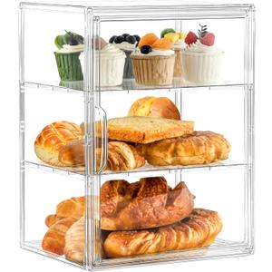 Bakery Pastry Display Case 3 Layer Large Clear Bread Box For Kitchen Countertop Bread Storage For Homemade Bread, 10.6" L x 8.7" W x 14.2" H, 1 Pack