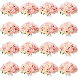 Jexine 240 Pcs Artificial Rose Flowers Bouquet Silk Realistic Flowers Bulk Centerpieces DIY Bride Fake Rose for Home Bridal Wedding Party Decorations(Pink and White)