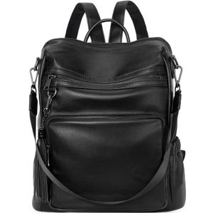 Backpack Purse for Women Leather Ladies Fashion Designer Travel Convertible Shoulder Bag with Tassels (Black)