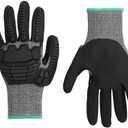 Amazon Basics Cut Level A2, Abrasion ANSI Level A4, Impact Protection Gloves with Touch Screen Friendly 15G Sandy Nitrile Palm, Pack of 10 Pairs, Black, Size Large