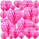 Yexiya 36 Pcs Valentine Heart Honeycomb Decorations Pom Poms Honeycomb Ball Paper Decorations Heart Tissue Paper for Valentine's Day Engagement Wedding Birthday(Pink)