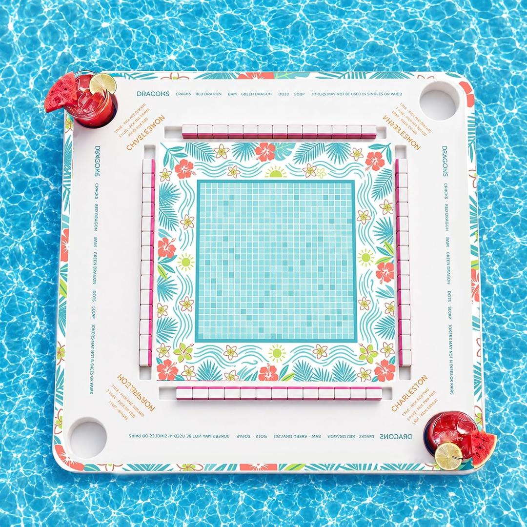32"x32" Large Floating Mahjong Table for Pool & Hot Tub, Waterproof Float Board for Mahjong, Poker, Dominoes & Card Games, Summer Floating Game Tray for Adults Party & Spa Relaxation (Blue)